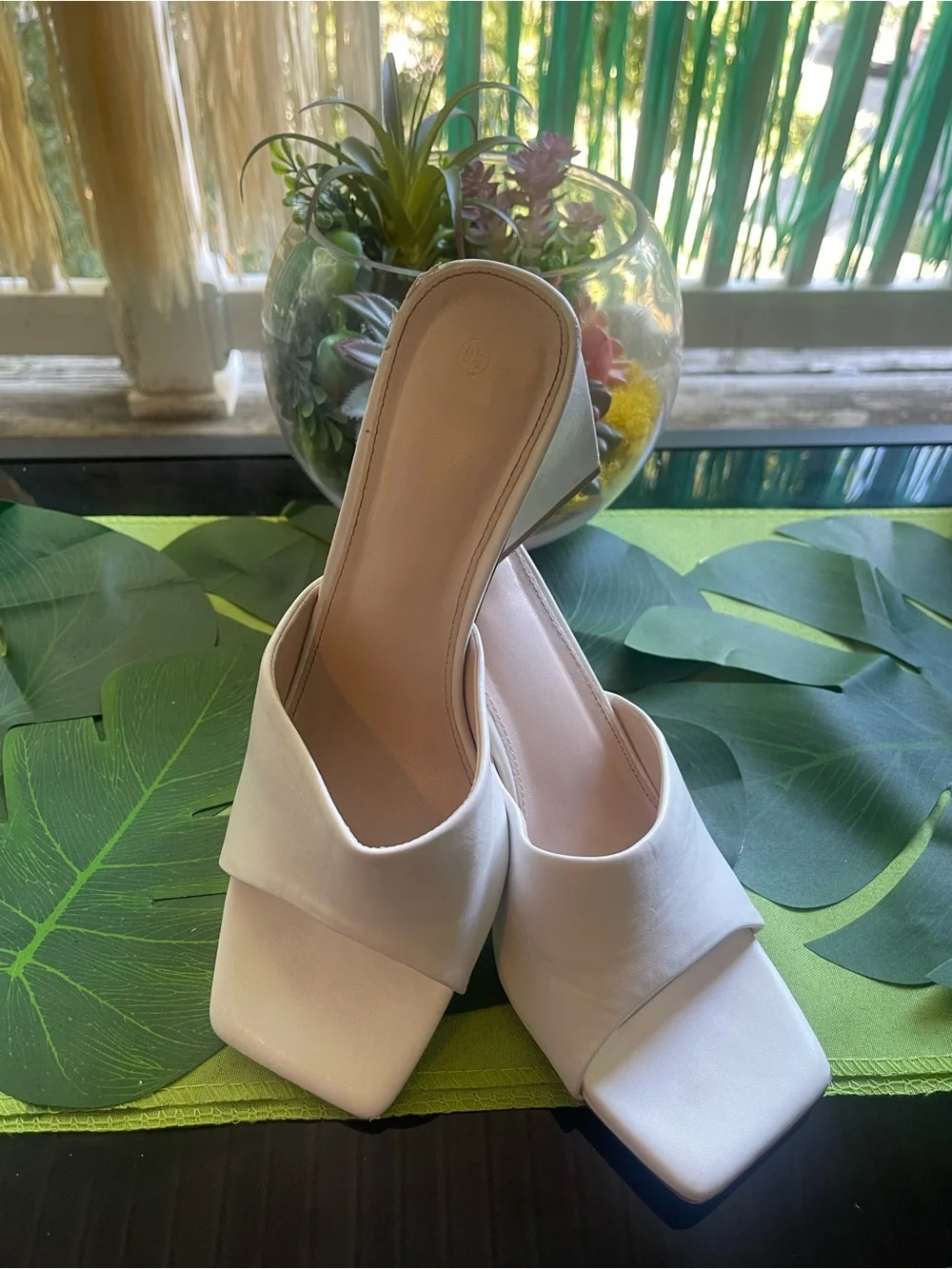White Open-Toe Slide Heels - Women's Fashion Mules